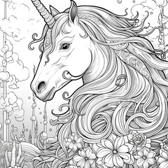 Obraz na płótnie Canvas Beautiful Unicorn Coloring Page, Perfect Design For your Project and Creations, Ai Generative