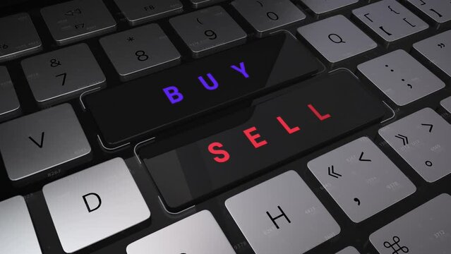 Buy sell stocks shares house land decision making invest signals bussiness keyboard pressing key with HUD UI Buy and Sell Word.Black Fridey.3D render