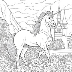 Beautiful Unicorn Coloring Page, Perfect Design For your Project and Creations, Ai Generative