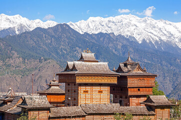 Grandiose view of Bhimakali temple at sunrise. Sarahan, Himachal Pradesh, India