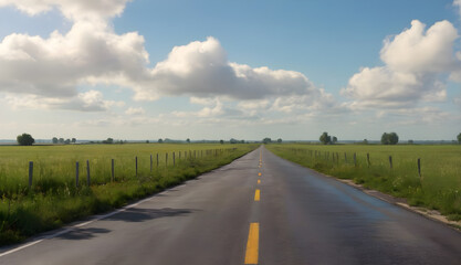 Fototapeta premium Whispers of Adventure Endless road through Grass Land, whispering tales of faraway lands and untold stories