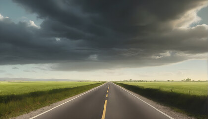 Naklejka premium Whispers of Adventure Endless road through Grass Land, whispering tales of faraway lands and untold stories