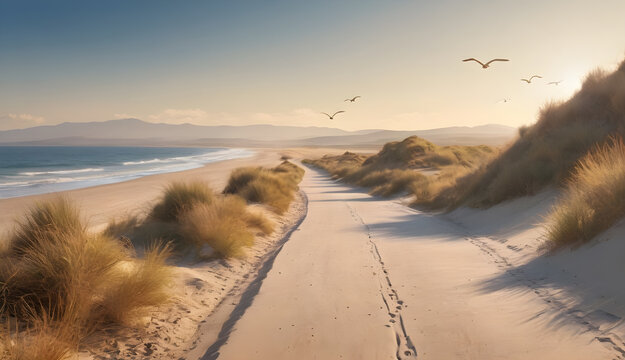 Whispers of Adventure Endless road through a beachside, whispering tales of faraway lands and untold stories
