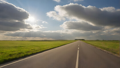 Naklejka premium Whispers of Adventure Endless road through Grass Land, whispering tales of faraway lands and untold stories