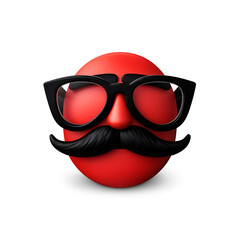 red emoticon with glass and moustache