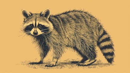  a drawing of a raccoon on a yellow background with a black and white drawing of a raccoon on the right side of the raccoon.