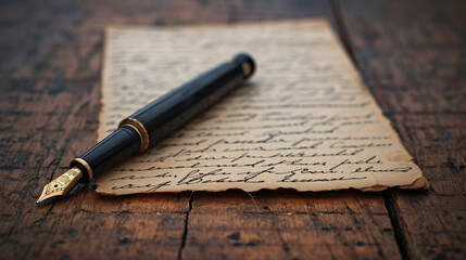 A vintage love letter and an old fountain pen.