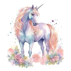 Obraz na płótnie Canvas Beautiful Unicorn Watercolor Clipart, Perfect Design for Your Project and Creations, Ai Generative
