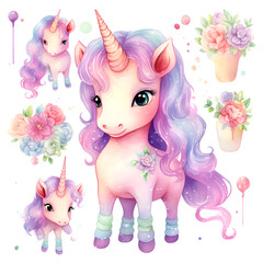 Beautiful Unicorn Watercolor Clipart, Perfect Design for Your Project and Creations, Ai Generative