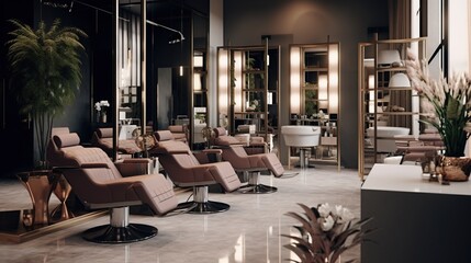Industrial hair dressing, barbershop or hair salon interior design concept. Created with Generative AI