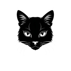Black Cat Head Illustration with Transparent Background 