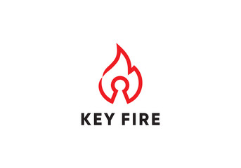 fire key hole logo design, energy flame droplet line art style symbol icon template