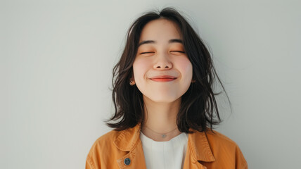 Positive Asian Female Portrait on Clean White Background