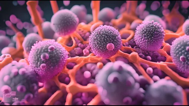 Closeup macro image of viruses, bacteria and organic tissues. Abstract background. Healthcare, hygiene and personal care concept. AI-generated.