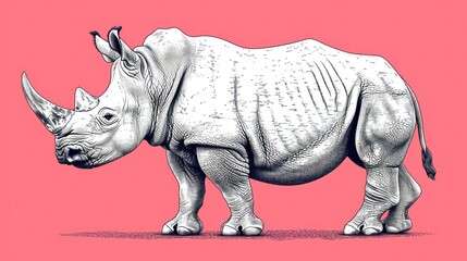  a drawing of a rhinoceros standing in front of a pink background with a black outline of a rhinoceros on it's left side, and the rhinoceros on the right side of the.