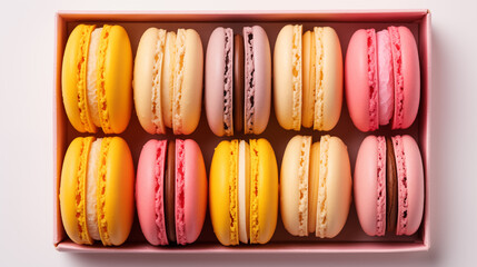 Bright macarons in a box. Dessert. Delicious gift