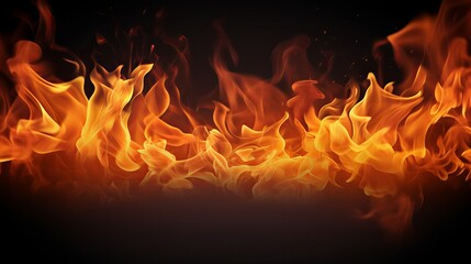 Burning fire background, flame border realistic image