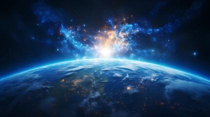 Obraz premium Digital technology universe earth abstract graphics poster web page PPT background