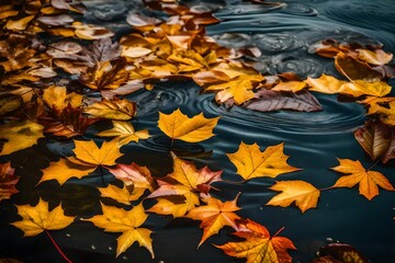Fototapeta na wymiar autumn leaves reflected in water