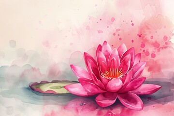 Festive Watercolor Design With Vibrant Pink Lotus For Diwali Banner