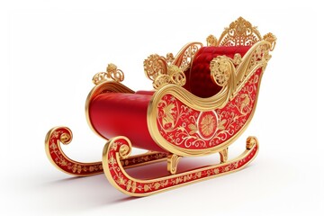 Perfectly Centered, Festively Decorated Santa's Sleigh D Model On White Background With Copy Space