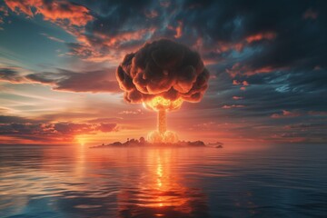 Spectacular Symmetrical Photo Captures Underwater Nuclear Detonation And Mushroom Cloud, With Copy Space