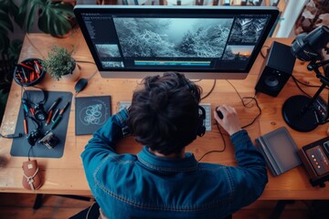 Enhancing Images: Graphic Designer Utilizes Touchscreen Monitor And Stylus Pen For Precise Editing; Photographer Strives For Symmetry, Centering, And Optimal Copy Space