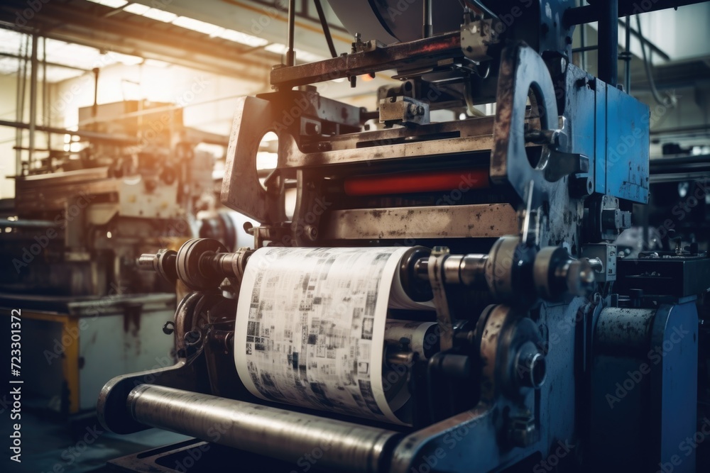 Aufkleber A machine with a roll of paper on it. Can be used in various industries and settings