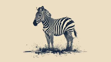 Fototapeta na wymiar a black and white photo of a zebra on a light colored background with a splash of paint on the bottom of the zebra's tail and the zebra's head.