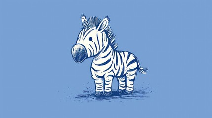  a drawing of a zebra standing in the middle of a blue background with the head of a zebra in the center of the picture, and the bottom half of the zebra's body of the zebra's body.