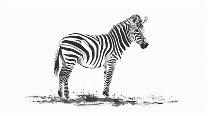 Fototapeta na wymiar a black and white picture of a zebra standing in the grass with its head turned to the side, with a black and white drawing of a zebra in the background.