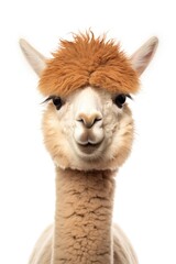 A close-up view of a llama's head, showcasing its soft and fluffy fur. Perfect for animal lovers or nature enthusiasts.
