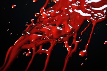 A detailed view of a vibrant red liquid on a sleek black surface. This image can be used to depict concepts such as creativity, energy, passion, or even a mysterious and dramatic atmosphere