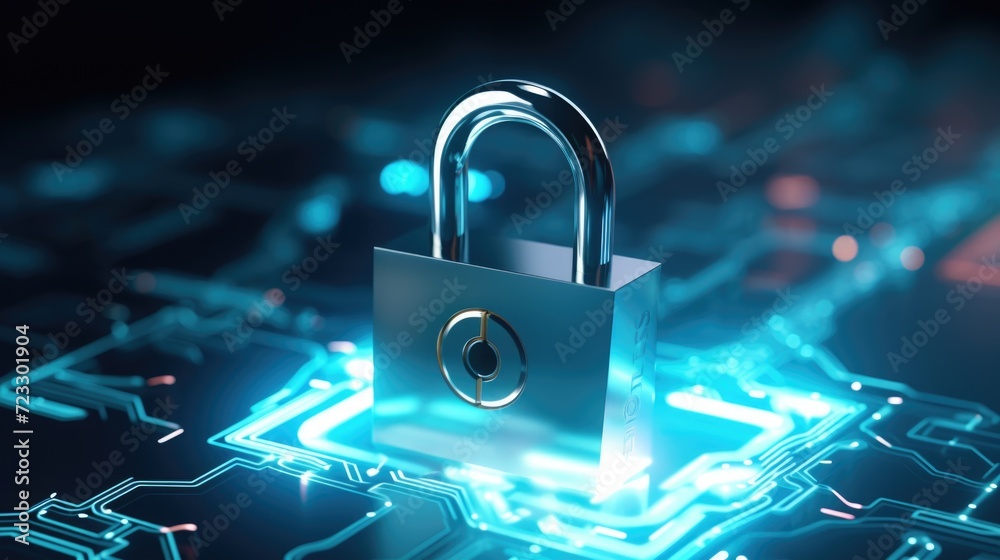 Aufkleber A padlock sitting securely on top of a circuit board. This image can be used to represent data security and protection
