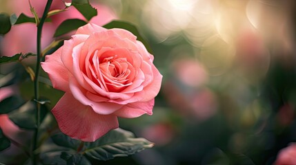 A blooming rose in the garden. The symbolism of a blooming flower that gradually opens its petals to show the growth and beauty of love.