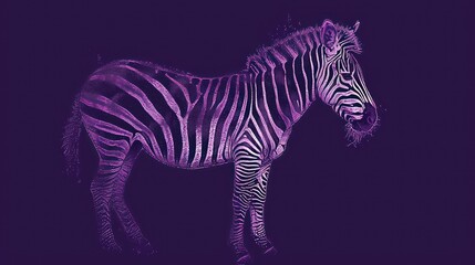 Fototapeta na wymiar a purple zebra standing in the dark with its head turned to the side and it's head turned to the side and it's head slightly to the side.