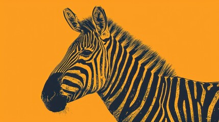 Fototapeta na wymiar a close up of a zebra's face on a yellow background with a black and white image of a zebra's head in the center of the image.