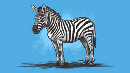  a drawing of a zebra on a blue background with a black and white drawing of a zebra on a blue background with a black and white drawing of a zebra.