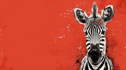  a close up of a zebra's head on a red background with a black and white zebra's head and a black and white zebra's head on a red background. - obrazy, fototapety, plakaty