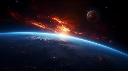 Obraz premium Digital technology universe earth abstract graphics poster web page PPT background