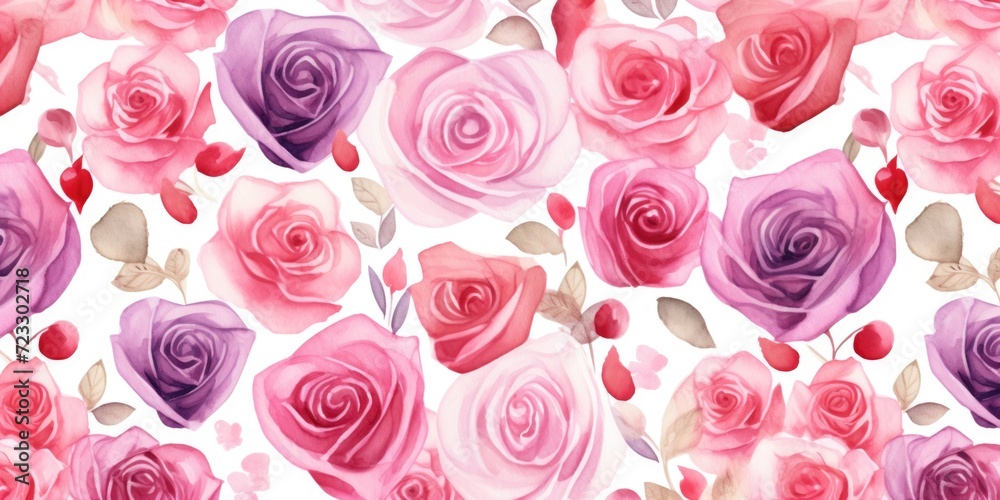 Poster a beautiful arrangement of pink and purple roses on a clean white background. perfect for adding a t