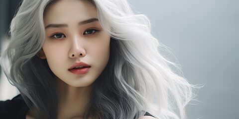 Fototapeta premium A woman with white hair posing for a picture. Perfect for portraits and fashion photography