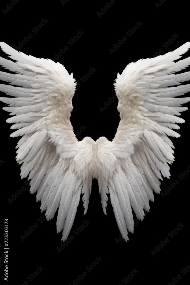 Poster White wings on a black background. Versatile image for various themes and concepts