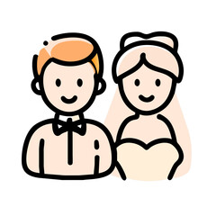 Color icon of the bride and groom. Illustration vector couple guy and girl getting married