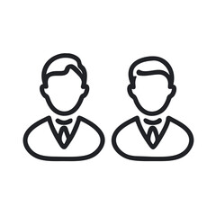 Silhouette icon of two male businessmen in suits and ties. Symbol of negotiations between people. Vector illustration isolated on white.
