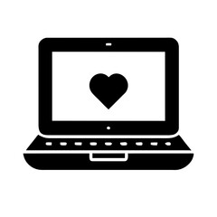 Computer, open laptop with screen and keyboard icon. Love correspondence. 