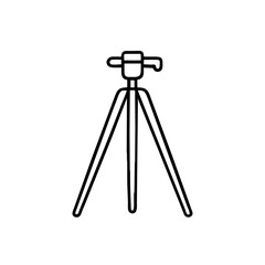 Tripod for camera or phone line art icon on three legs. Vector isolated on white