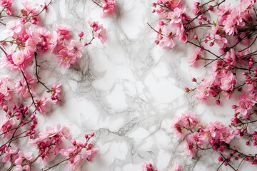 Luxury Floral Background With Pink Flowers And Marble Texture For Celebrations And Weddings