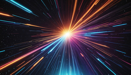 Vibrant Cosmic Display: Neon Stars and Glowing Lines in Dark Abstract