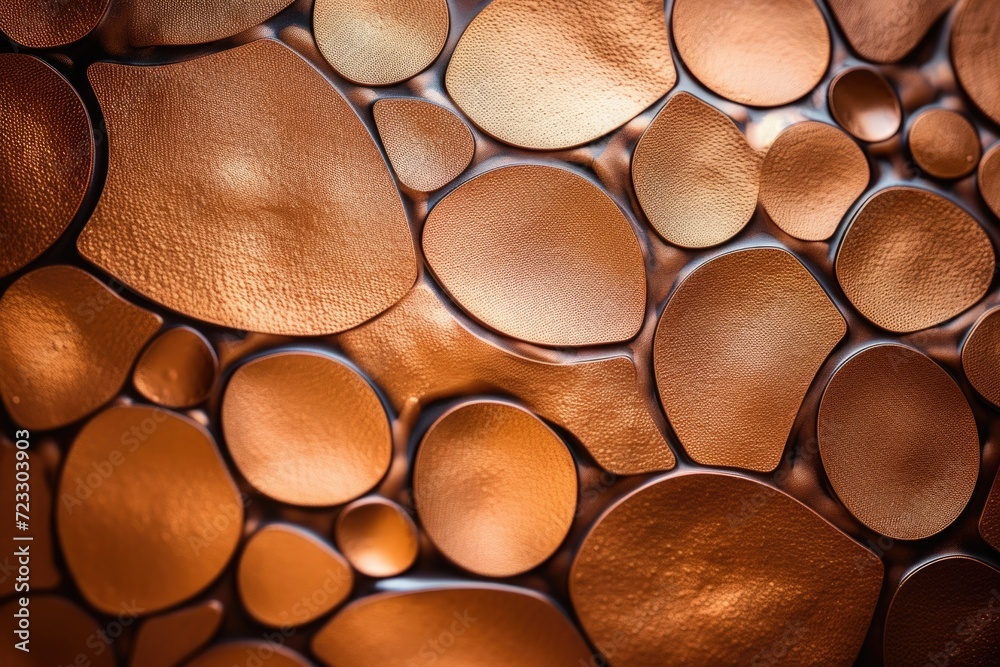Poster A detailed close-up view of a wall constructed entirely of circles. This image can be used to represent patterns, textures, or abstract concepts